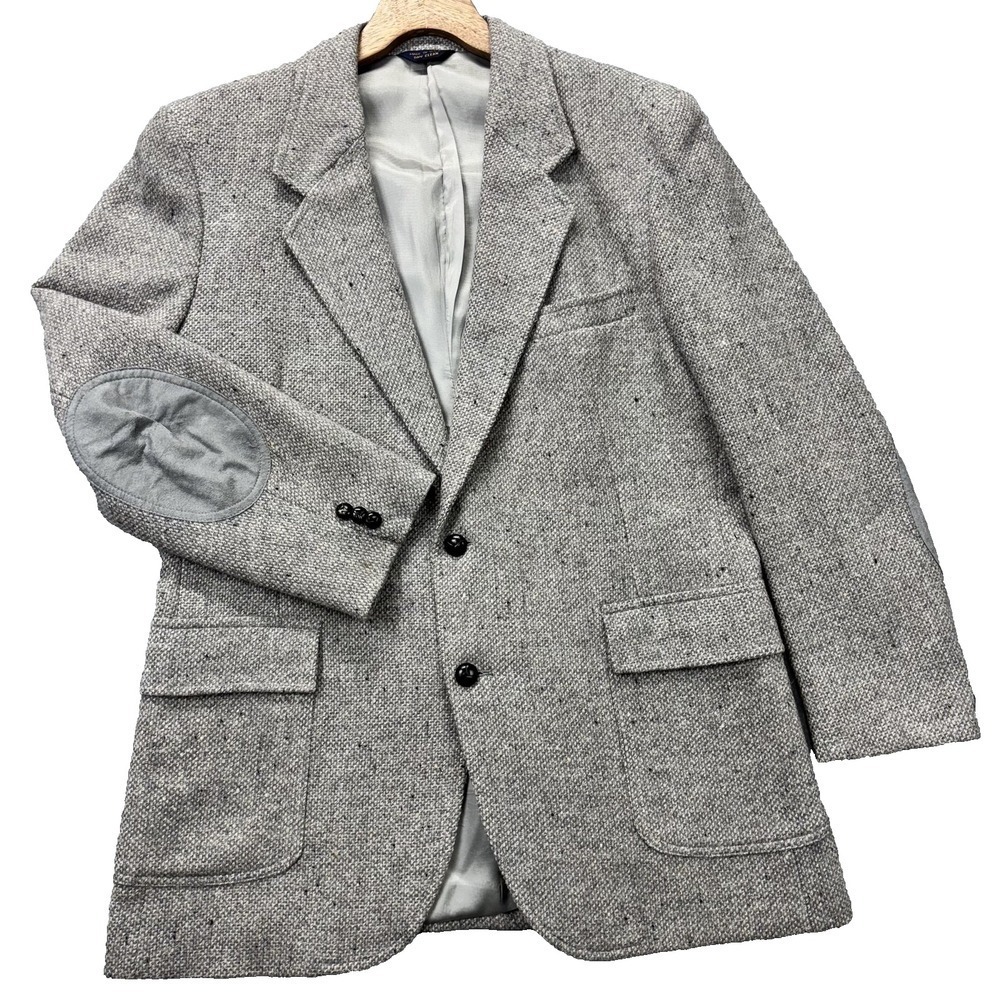 Vintage Pendleton Blazer Mens 44 Long Gray Tweed Wool Elbow Patch Made USA‎ 80s